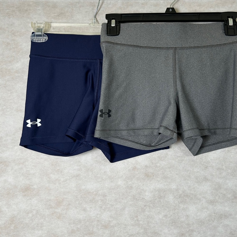 Under Armour HeatGear Compression Shorts 2 Pack Navy Gray Womens Small 3 Inseam